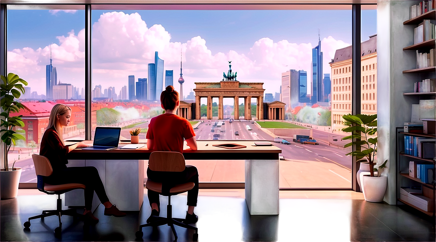 AlbedoBase_XL_Two_students_sitting_in_a_modern_workspace_with_7
